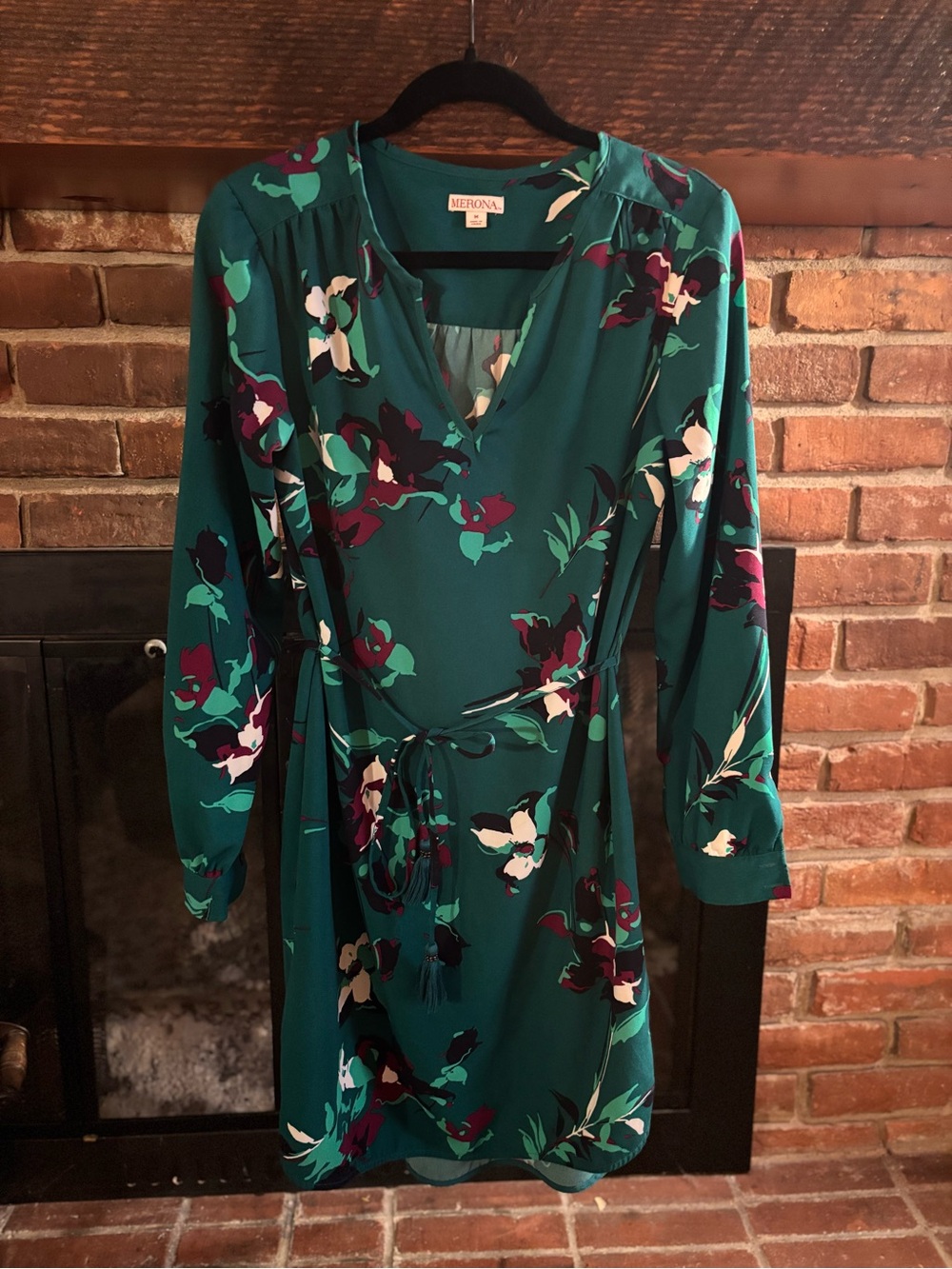 Merona Teal Floral Tie-Waist Midi Dress